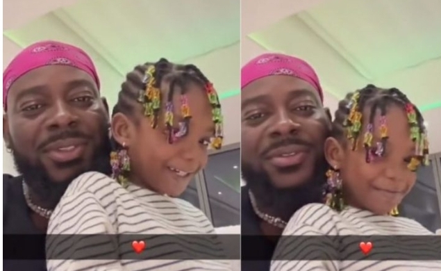 “She’s so cute” – Video trends as Adekunle Gold and his daughter Deja communicate with Yoruba language (Watch)