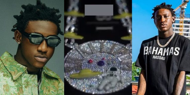 Singer Shallipopi stirs reactions as he splashes 10 BTC (N866M) on a new diamond neck chain (Video)