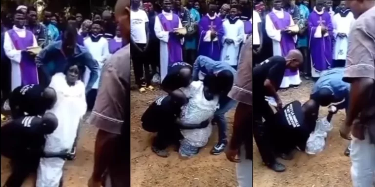 “Maybe they don’t have much land” – Video as a woman was buried inside a hole instead of 6ft under the ground, stirs reactions online (Watch)