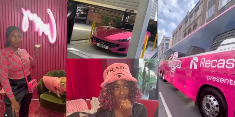 “Of course I am always single” – Video trends as DJ Cuppy hops on the ‘Of Course’ challenge, flaunts luxurious pink items (Watch)