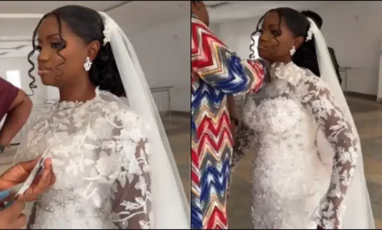 “God help me” – Bride’s wedding gown cut with scissors at church, video goes viral