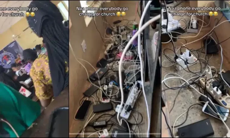“Phone plenty pass members” – Reactions as video shows phones members brought to charge in church (Watch)