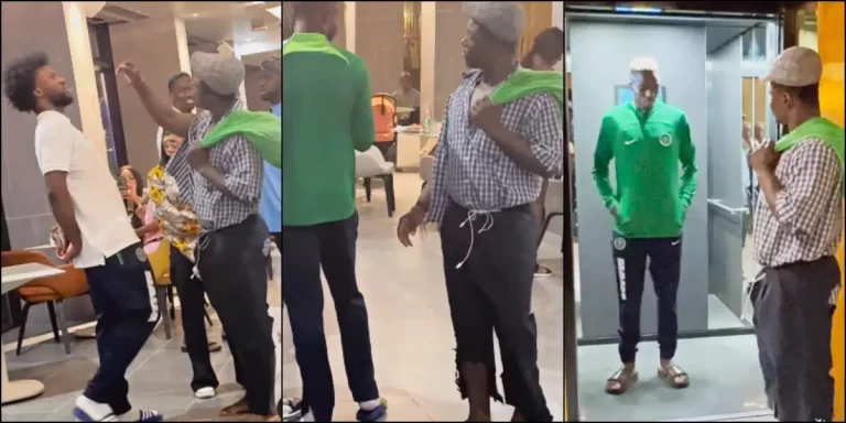 Man dresses tattered, pranks Super Eagles stars, Osimhen’s reactions gets people talking (Video)