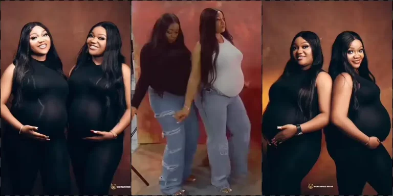 Nigerian identical twin sisters who got pregnant the same time celebrates as they welcome babies (Video)