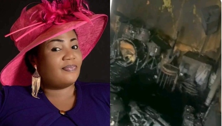 “We’ve lost everything” – Gospel singer, Chinyere Udoma cries out as fire destroys her music studio