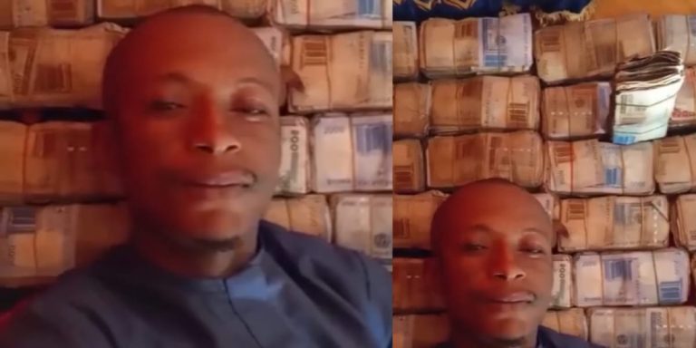 Outrage as suspected bandit displays huge ransom collected from kidnapped victims on social media