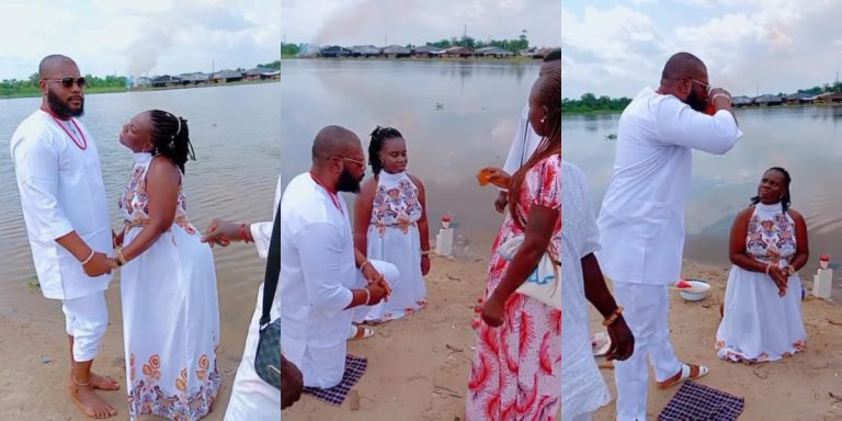 Reactions as couple hold wedding ceremony by riverside