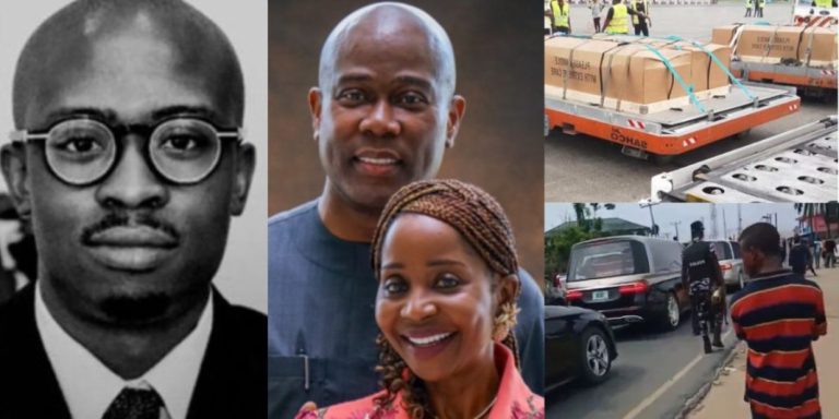 “Life is Vanity upon Vanity, billionaire is now lying lifeless in a carton” – Nigerians react to when Herbert Wigwe, wife and son arrived his hometown for burial (Video)