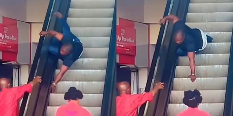 “Imagine coming online and seeing your dad doing this” — Reactions as man gets stuck on escalator