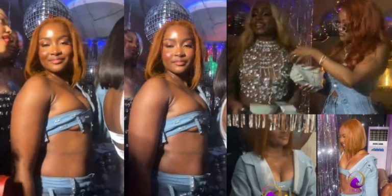 “Next time, use handkerchief” – Ilebaye trends online following her recent outfit to Priscilla Ojo’s 23rd birthday party (Video)