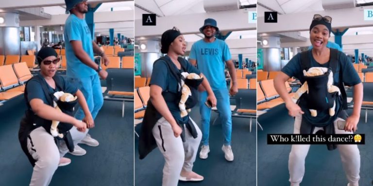 “You are really strong but make the child rest naw” – Reactions as dancer Janemena dances energetically with her newborn baby (Video)