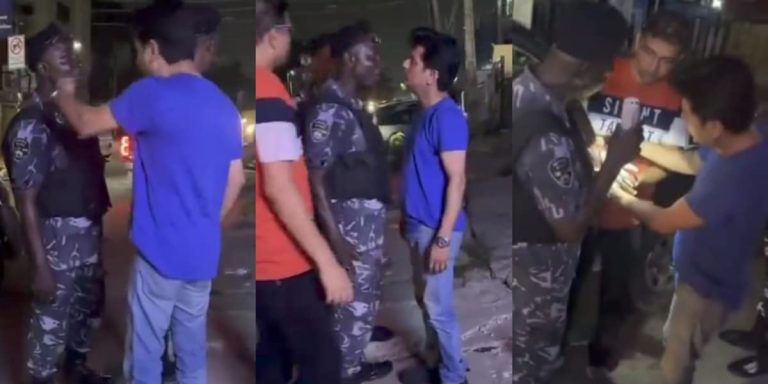 “Someone tell him this is not Zee world” – Drama as Nigerian police officer and Indian man engage in heated altercation
