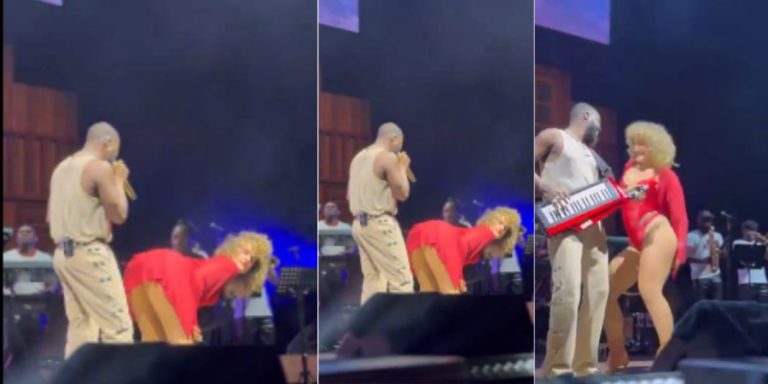 “Baba looked away, he’s disciplined” – Moment dancer tries to rock Adekunle Gold while performing on stage in London (Video)