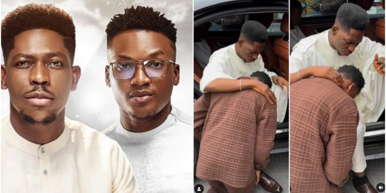 “These kneeling down don’t make sense to me” – Moses Bliss’ signee, Neeja kneeling before him sparks mixed reactions online (Video)