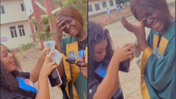 “I wish mom was here” – Lady breaks down in tears as her big sis turns up for her matriculation
