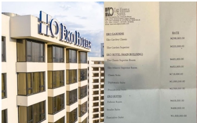 “N2.5M for a room in just 1 night” – Prices of room services at Eko Hotel and Suites raise eyebrows online