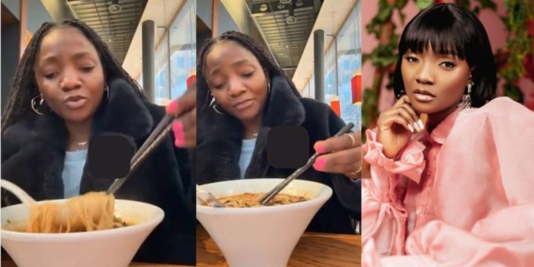 “I came here to eat, not to suffer” – Singer Simi reacts as she struggles while using chopsticks to eat (Video)
