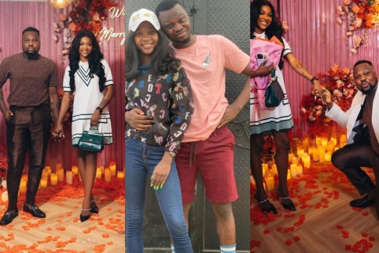 “They use BBL girls for content and marry slim girls, men knows what they want” – Reactions as skitmaker, Egungun engages his longtime girlfriend (Photos)