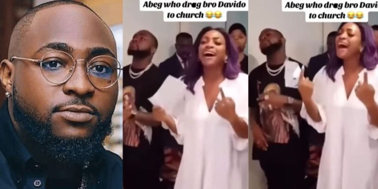 “OBO is in spirit” – Video of the moment Davido’s elder sister took him to church trends online (Watch)