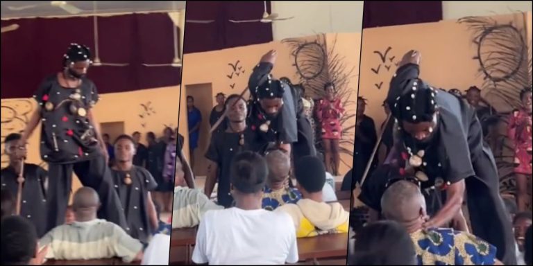 “The man sef fear” – Moment theatre art student grabs lecturer’s neck during presentation