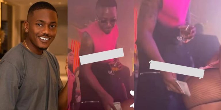 “He is a very bad boy” – Video of Timini Egbuson slapping the backside of a str!pper with some cash breaks the internet (Watch)