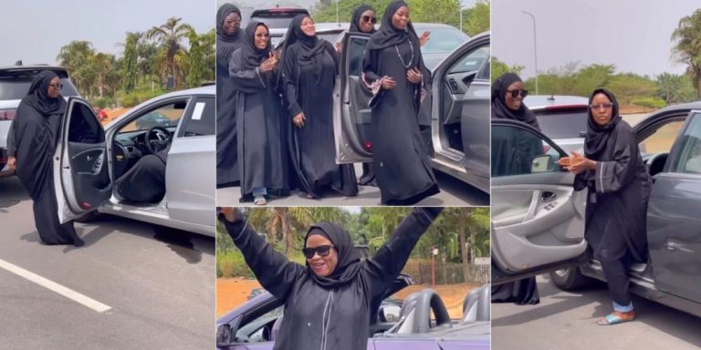 “Regina Daniels dey there too” – Beautiful ladies in hijab participate in car opening challenge, jumps on Nasboi’s hit song ‘Small money’ (Video)