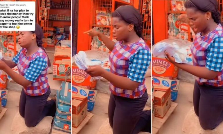 Shop owner in cries out after customer paid for goods with bundle of paper