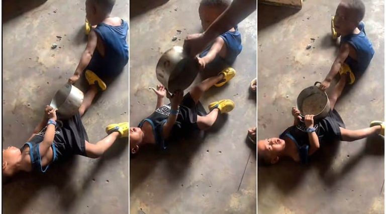 Nigerian mum cries out as her twins drag empty pot at home