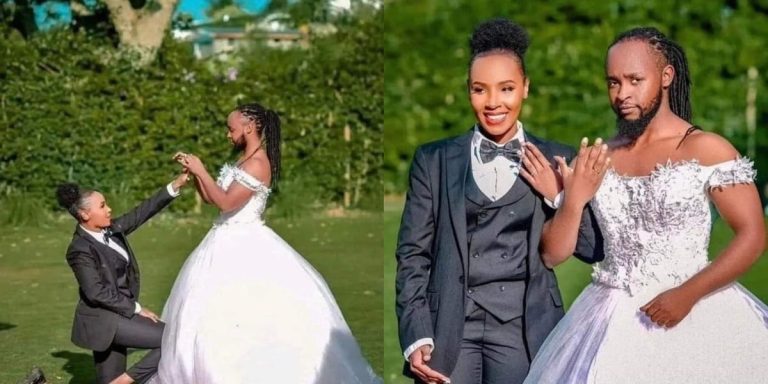 ”We don’t want to hear my wife doesn’t respect me” – Couple stirs reaction as they swaps roles and outfits for wedding ceremony