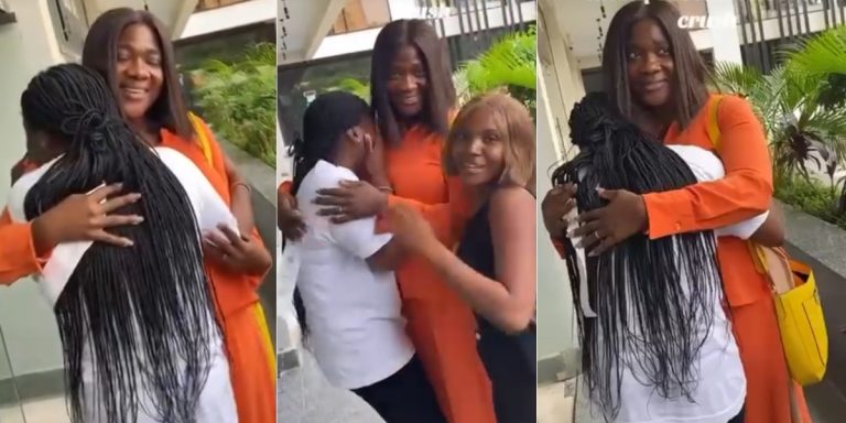 Moment lady burst into tears as she meets her celebrity crush, Mercy Johnson Okojie