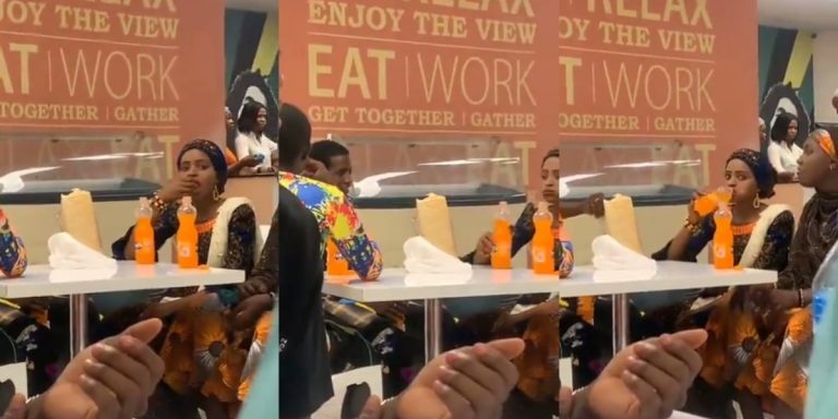 ”Life no hard” – Couple hangs out, eats bread with soft drink in public restaurant (Video)
