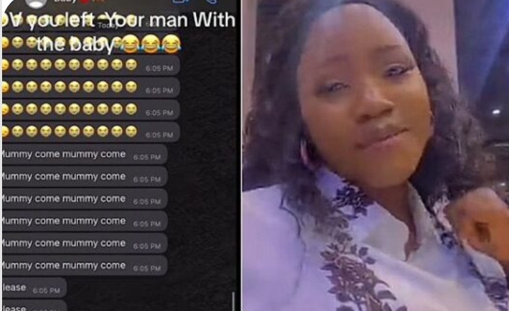 Lady shares messages husband sent to her after leaving their baby with him to babysit for hours