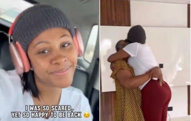 “My mum couldn’t believe it” – US-based lady pays family surprise visit after 5 years abroad