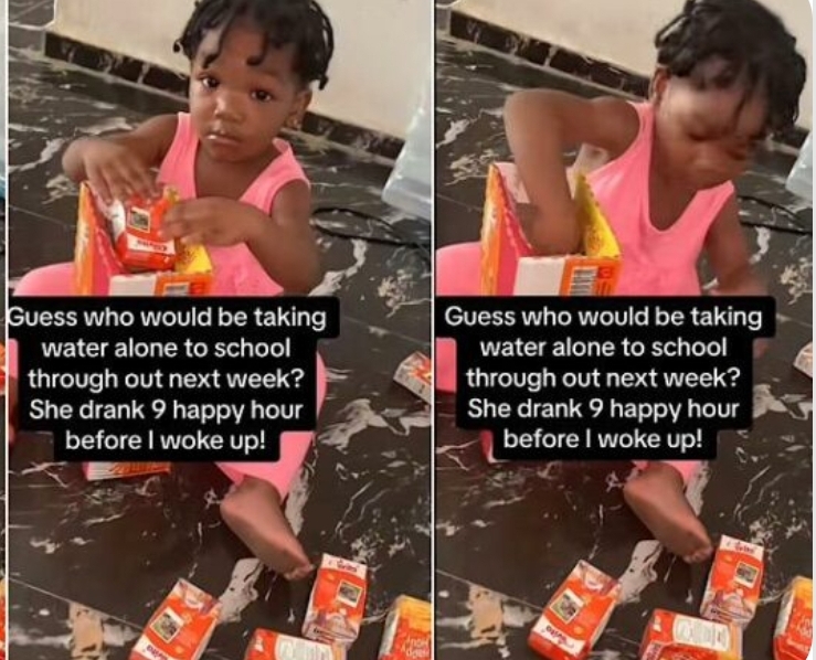 Little girl consumes 9 packs of juice while mum was asleep (Video)