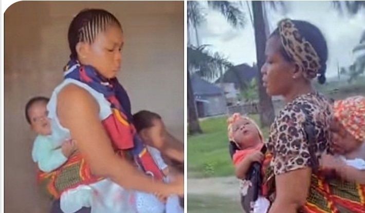 ”Are you ready for this mental and physical stress?” – Woman asks as she backs twin babies while performing house chores