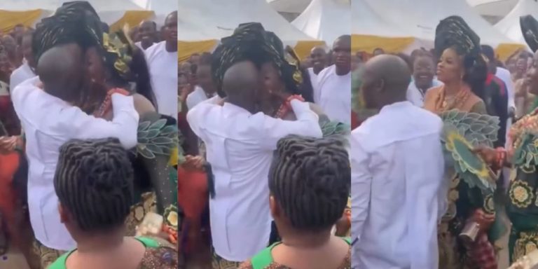 “This is disgusting” – Video of a groom locking lips together with his two brides at the same time on their wedding day stirs reaction (Watch)