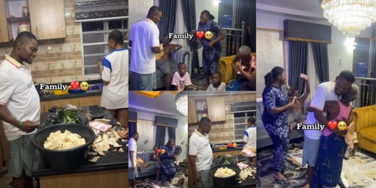 “This is heartwarming” – Moment big boy blesses his entire family with stack of money after cashing out (Video)
