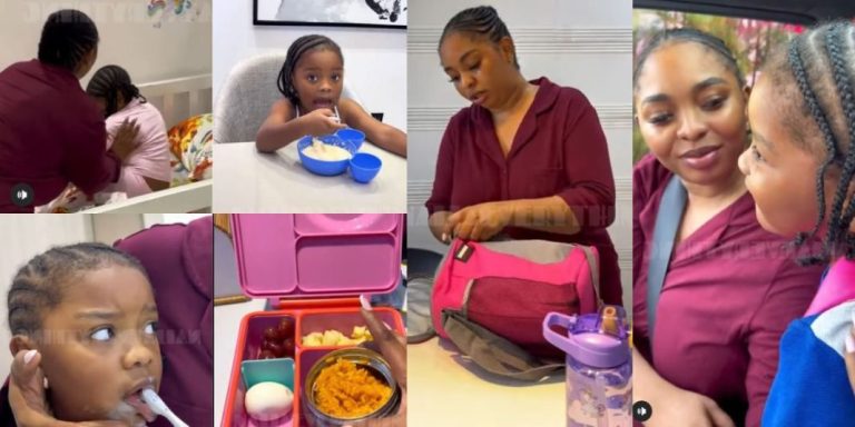 “Money is good, this is so adorable” – Video of a woman preparing her daughter for school goes viral online (Watch)
