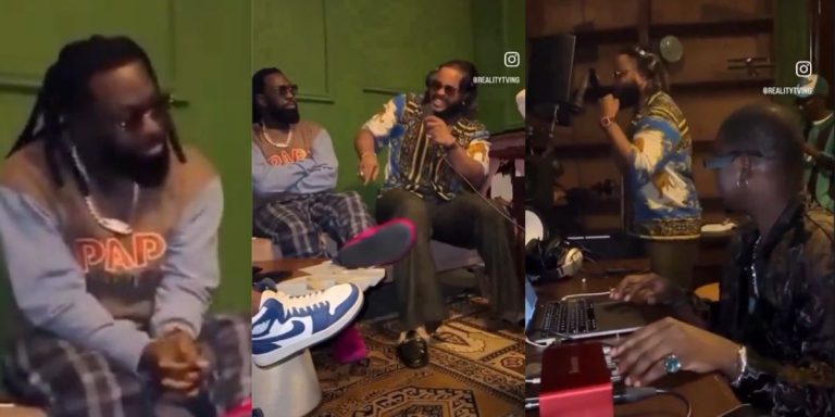 “He found it disgusting” – Timaya’s facial expression to Whitemoney’s singing skills inside the studio trends online (Video)