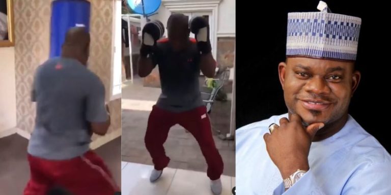 “Na why EFCC dey fear am” – Video of Yahaya Bello showing off boxing skills after being declared wanted over alleged N80.2billion fraud (Watch)