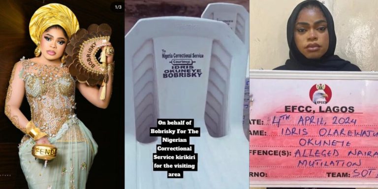“Na man you be” – Bobrisky stirs reaction as he donates chairs to the correctional service in Ikoyi while still in prison