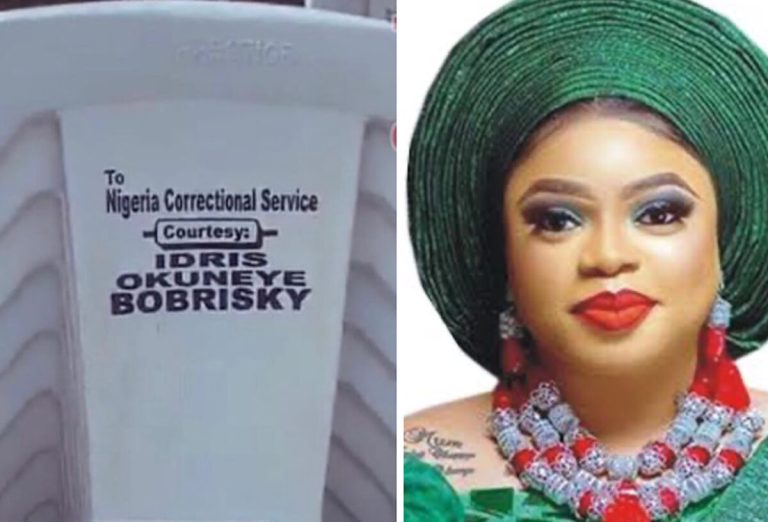 “Kudos to him but please keep him as a man” – Nigerians react as Bobrisky donates chairs to prison