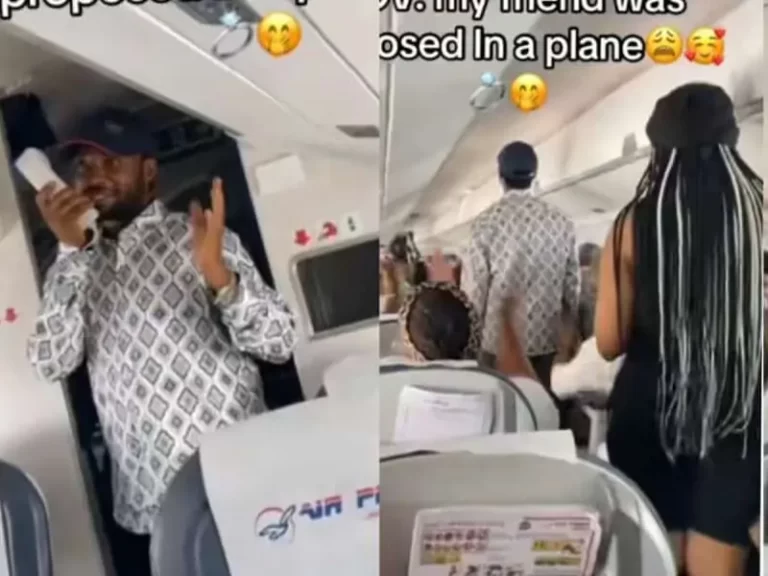 Adorable moment man proposes marriage to lover on a plane