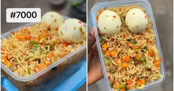 Reaction as food vendor shows off her N7,000 noodles with 2 eggs