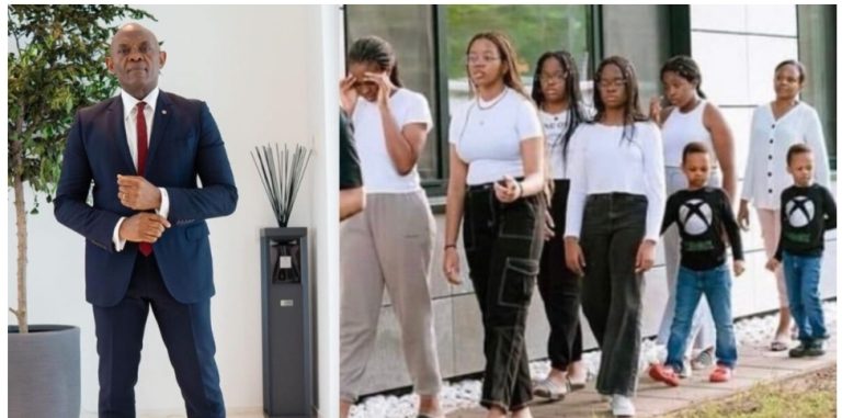 “I thought you guys said rich people don’t give birth to plenty kids” – Twitter user reacts to photo of billionaire Tony Elumelu and his 7 kids