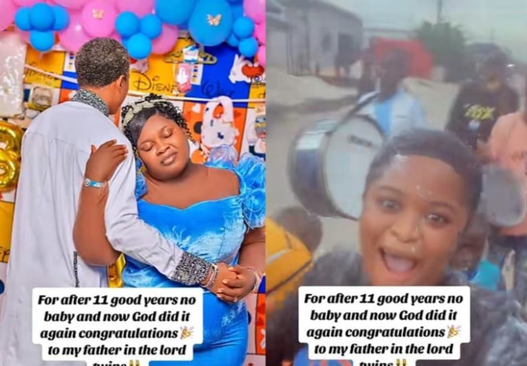 Friends and neighbors took over community to celebrate as couple welcomes twins after 11 years of childlessness