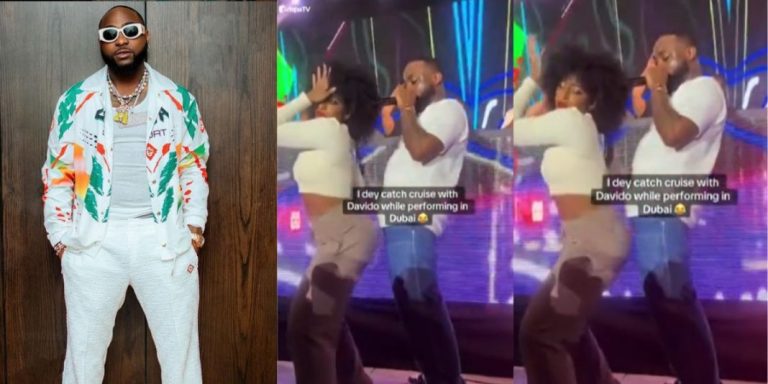 Singer Davido reacts as a fan calls him a ‘Kpekus Daddy’ while dancing with a lady on stage (Video)