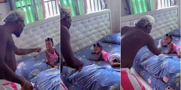 Daddy disturbs sleeping baby with noise for not allowing him to sleep in the night (Video)