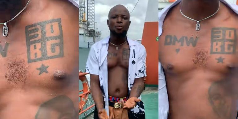 Davido’s fan gets his face permanently tattooed on his stomach, 30BG, and DMW on his chest