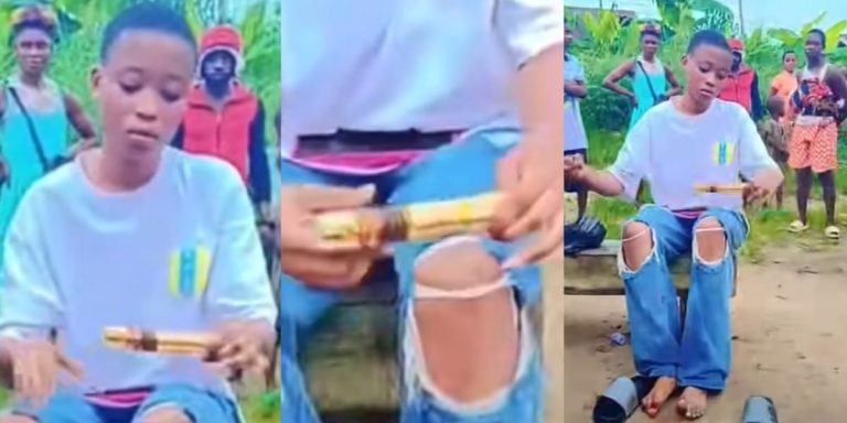 Nigerian lady forced to untie her boyfriend after she was caught using native charms to tie him down (Video)